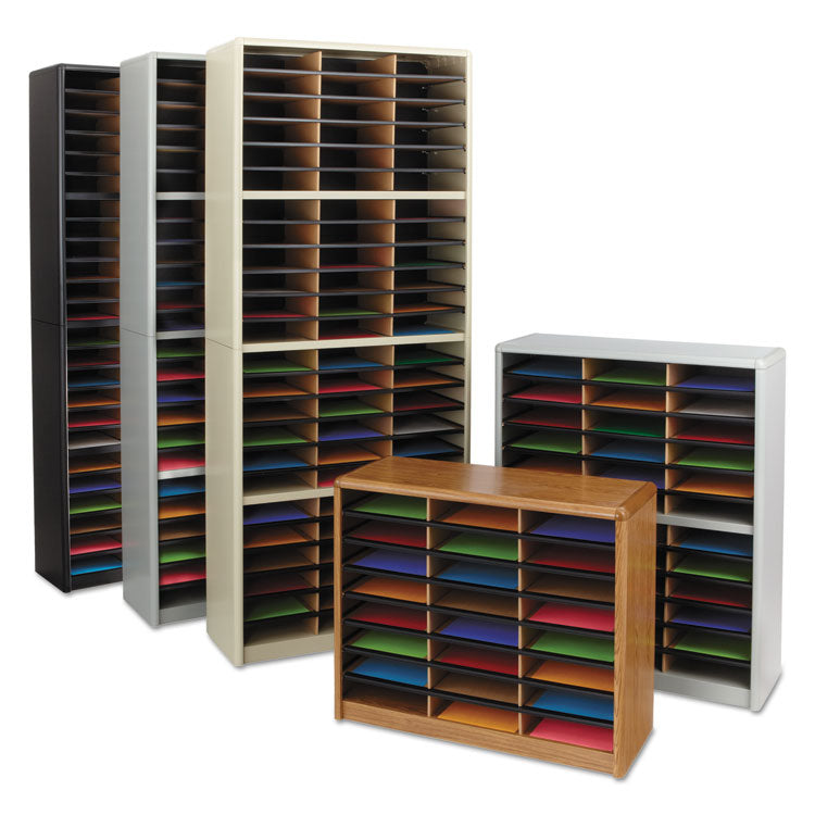 Steel/Fiberboard Literature Sorter, 72 Compartments, 32.25 x 13.5 x 75, Black