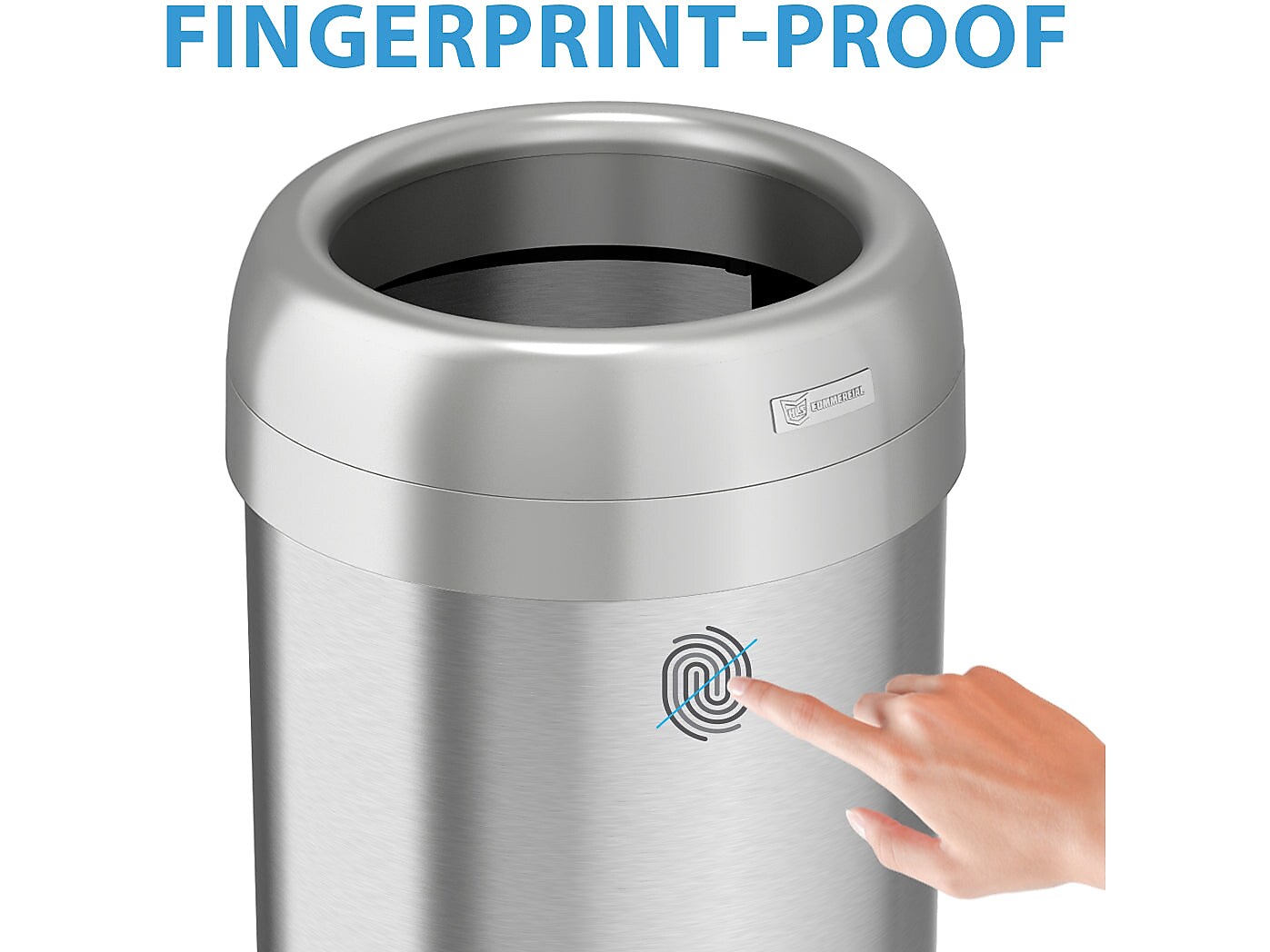 HLS Commercial Stainless Steel Trash Can with Open Lid, 16-Gallon, Silver (HLS16STR)