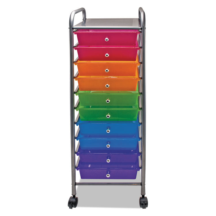 Portable Drawer Organizer, Metal, 1 Shelf, 10 Drawers, 13" x 15.38" x 37.75", Matte Gray/Assorted