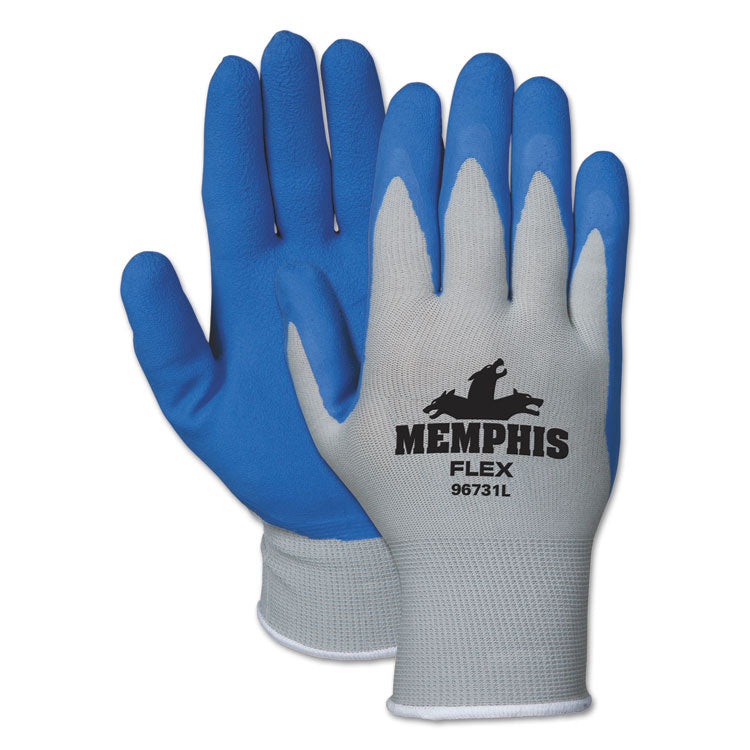 Memphis Flex Latex-Coated Seamless Nylon Knit Gloves, EN388: 3131, Medium, Blue/Gray, Pair
