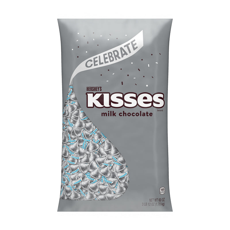 HERSHEY'S KISSES Milk Chocolate Candy Bulk Bag, Silver Foils, 60 oz., 400/Bag (HEC14208)
