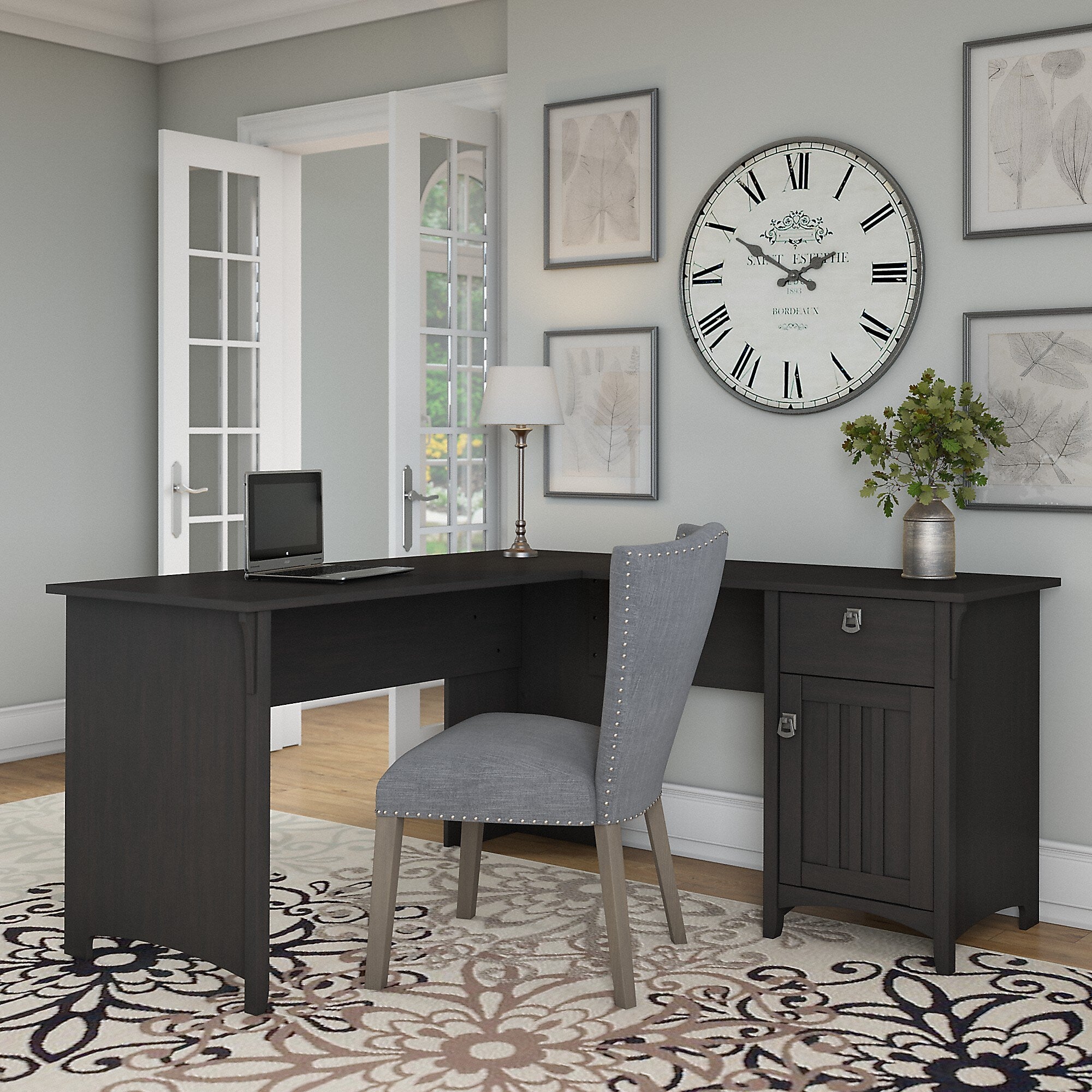 Bush Furniture Salinas 60"W L Shaped Desk with Storage, Vintage Black (SAD160VB-03)