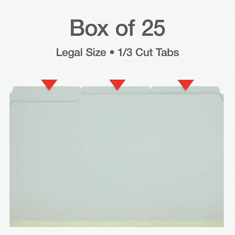 Pendaflex Recycled File Folder, 1-Tab, Assorted, Legal Size, Light Green, 25/Box (1006934)