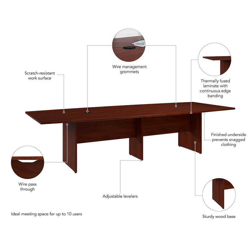 Bush Business Furniture 120W x 48D Boat Shaped Conference Table with Wood Base, Hansen Cherry (99TB12048HCK)