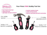 Apollo Tools Stubby Tool Set, 4-Piece, Pink/Black (DT0240P)