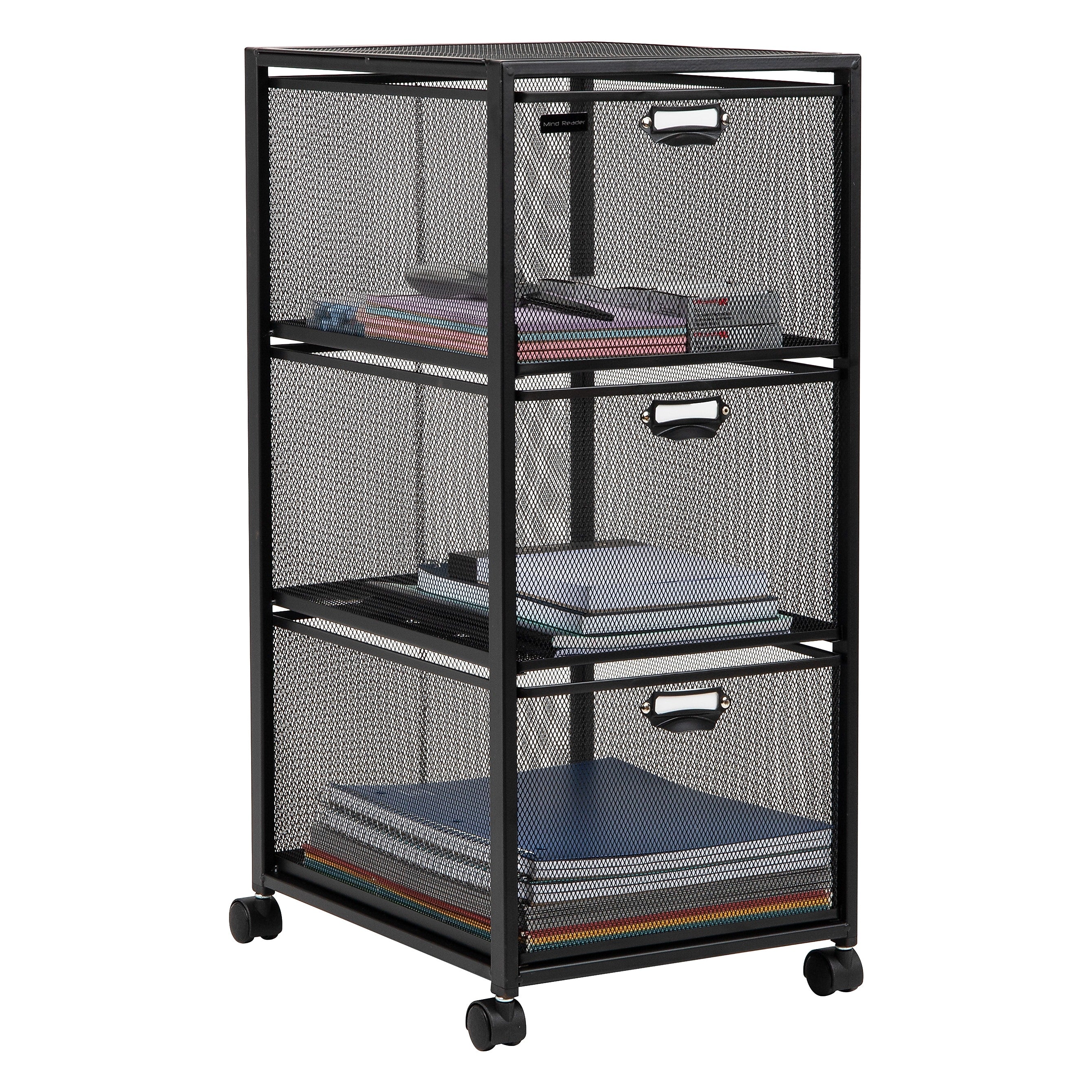 Mind Reader 3-Drawer Multipurpose Cart with Wheels, Metal, Black (3TWHEEL-BLK)