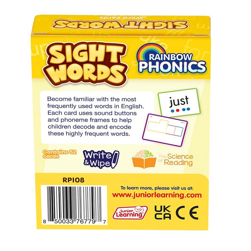 Junior Learning Rainbow Phonics Sight Word Cards, High Freguency, 52/Set (JRLRP108)