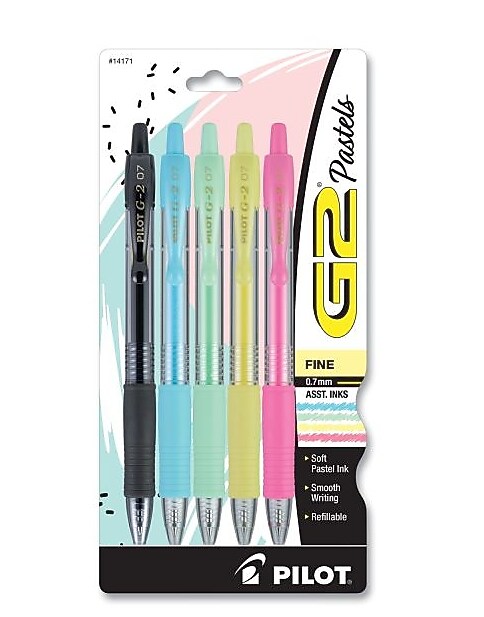 Prismacolor Pilot G2 Pastel Gel Pen, Retractable, Fine 0.7 mm, Assorted Pastel Ink and Barrel Colors, 5/Pack (PIL14171)