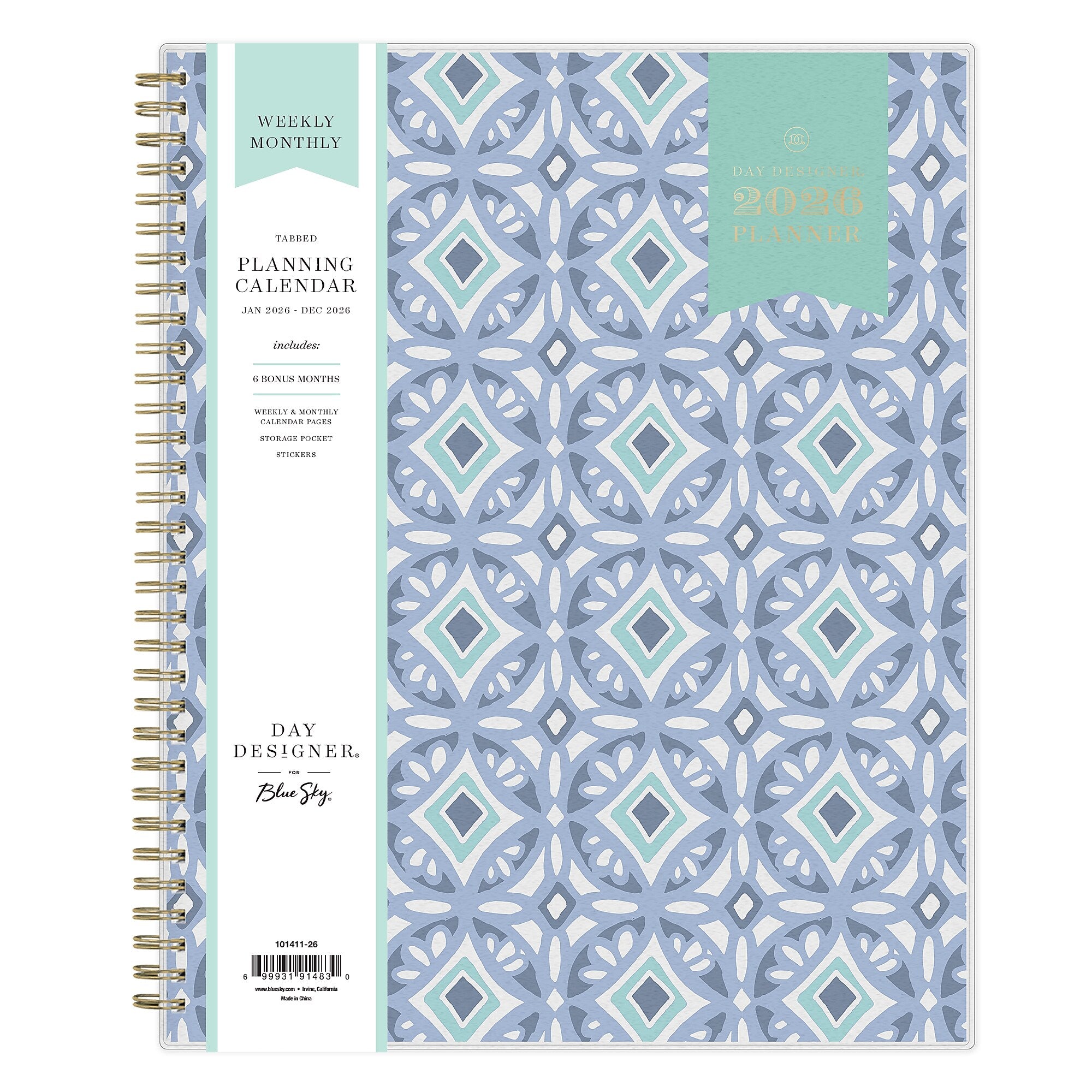 Planning Calendar DD Tile Frosted PP 8.5x11 RY26 Wkly/Mthly Safety Wirebound -