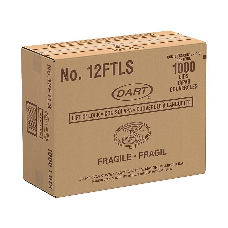 Dart Liftn'lock Lids 10-14oz Cups, Translucent, 100/Sleeve, 10 Sleeves/Carton (12FTLS)