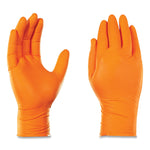 GloveWorks by AMMEX Heavy-Duty Industrial Nitrile Gloves, Powder-Free, 8 mil, Small, Orange, 100 Gloves/Box, 10 Boxes/Carton