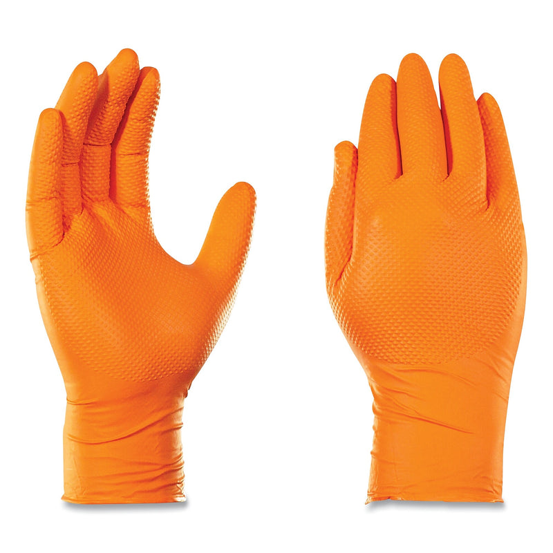 GloveWorks by AMMEX Heavy-Duty Industrial Nitrile Gloves, Powder-Free, 8 mil, Small, Orange, 100 Gloves/Box, 10 Boxes/Carton
