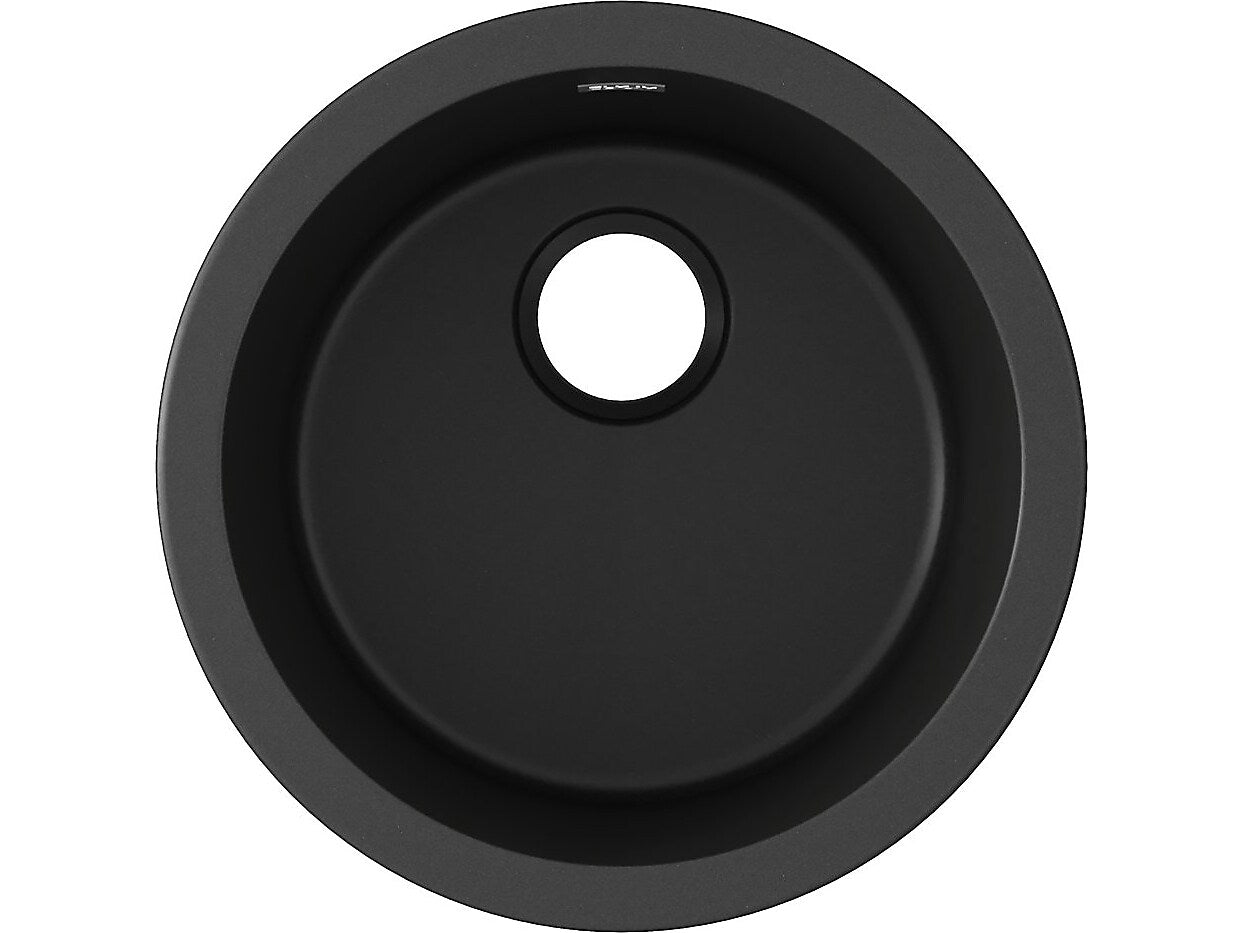 Elkay Quartz Classic Single-Bowl Drop In/Undermount Kitchen Sink, 18.13" x 18.13" x 7.5", Quartz, Black (ELG16FBBK0)