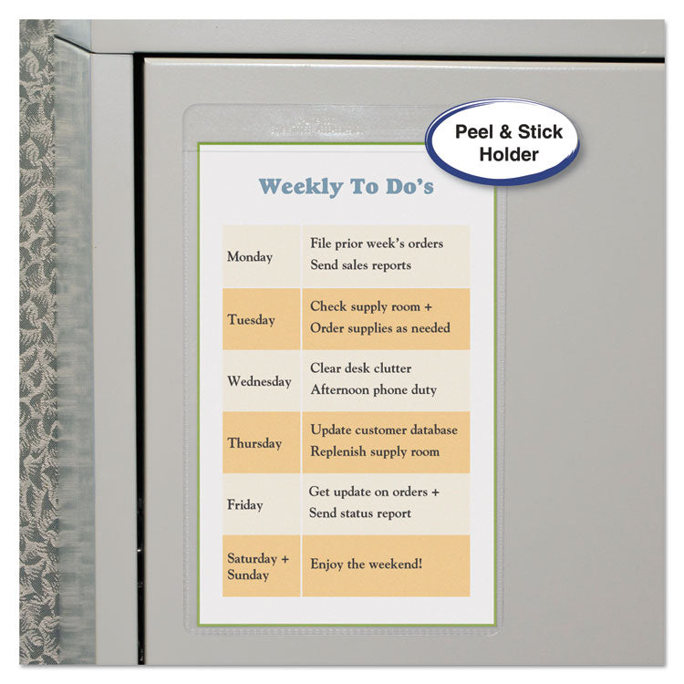 Self-Adhesive Poly Shop Ticket Holders, Super Heavy-Duty, Top Load 5 x 8 Insert, Clear Front, 50/Box