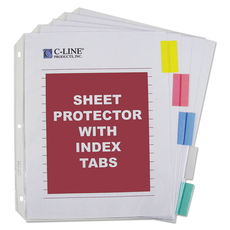 Sheet Protectors with Five Assorted Index Tabs, Heavy-Duty, Side: 3-Hole Punched, Top Load 8.5 x 11 Insert, Clear, 5/Set
