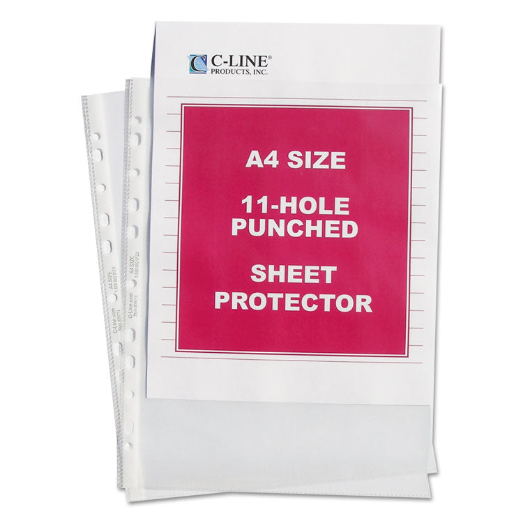 A4 Standard Weight Sheet Protectors, Medium-Duty, Side: 11-Hole Punched, Top Load 8.25 x 11.75 Insert, Clear Front, 50/Box
