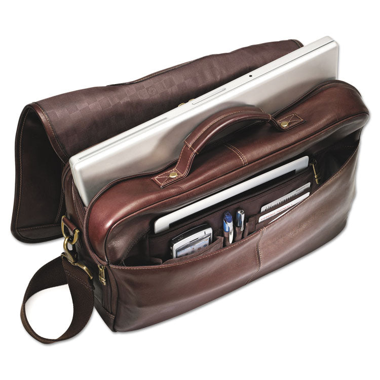 Leather Flapover Case, Fits Devices Up to 15.6", Leather, 16 x 6 x 13, Brown