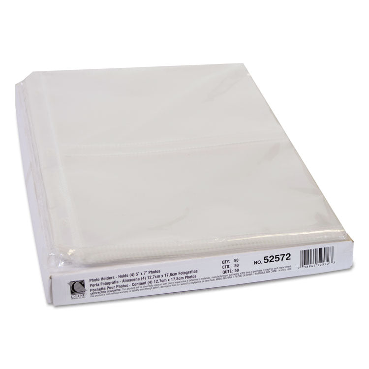 Clear Photo Pages for Four 5 x 7 Photos, 3-Hole Punched, 11.25 x 8.13, 50/Box