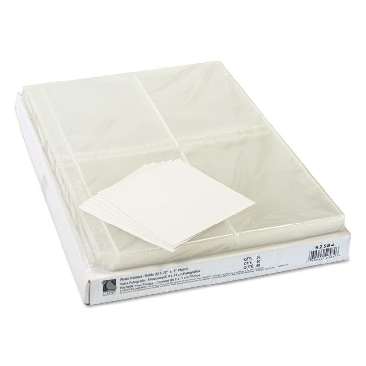 Clear Photo Pages for Eight 3.5 x 5 Photos, 3-Hole Punched, 11.25 x 8.13, 50/Box