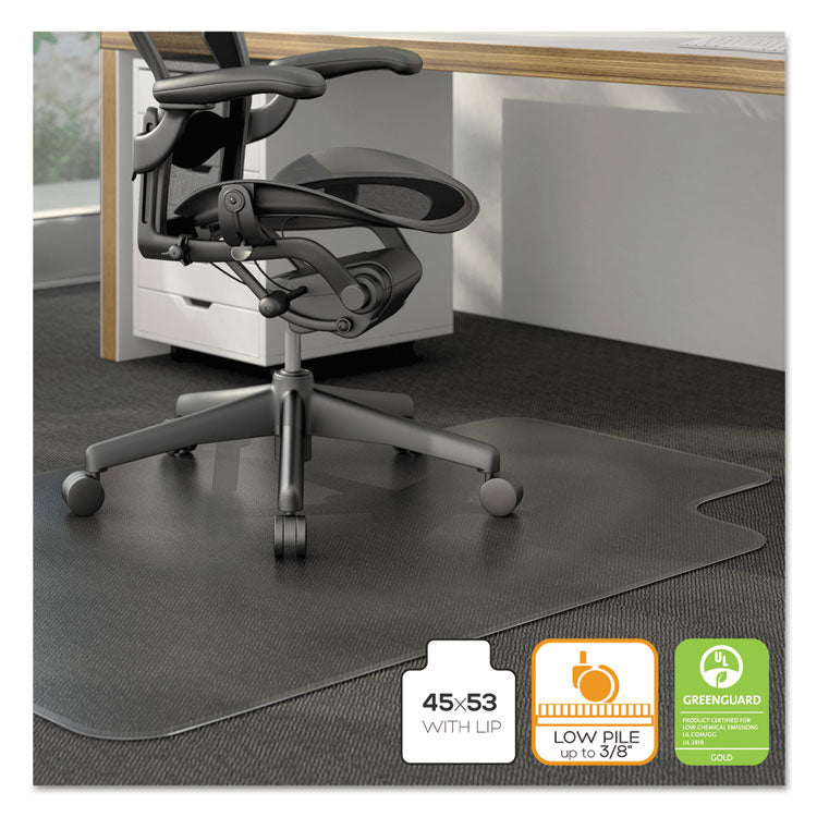 Moderate Use Studded Chair Mat For Low Pile Carpet, 45 X 53, Wide Lipped, Clear