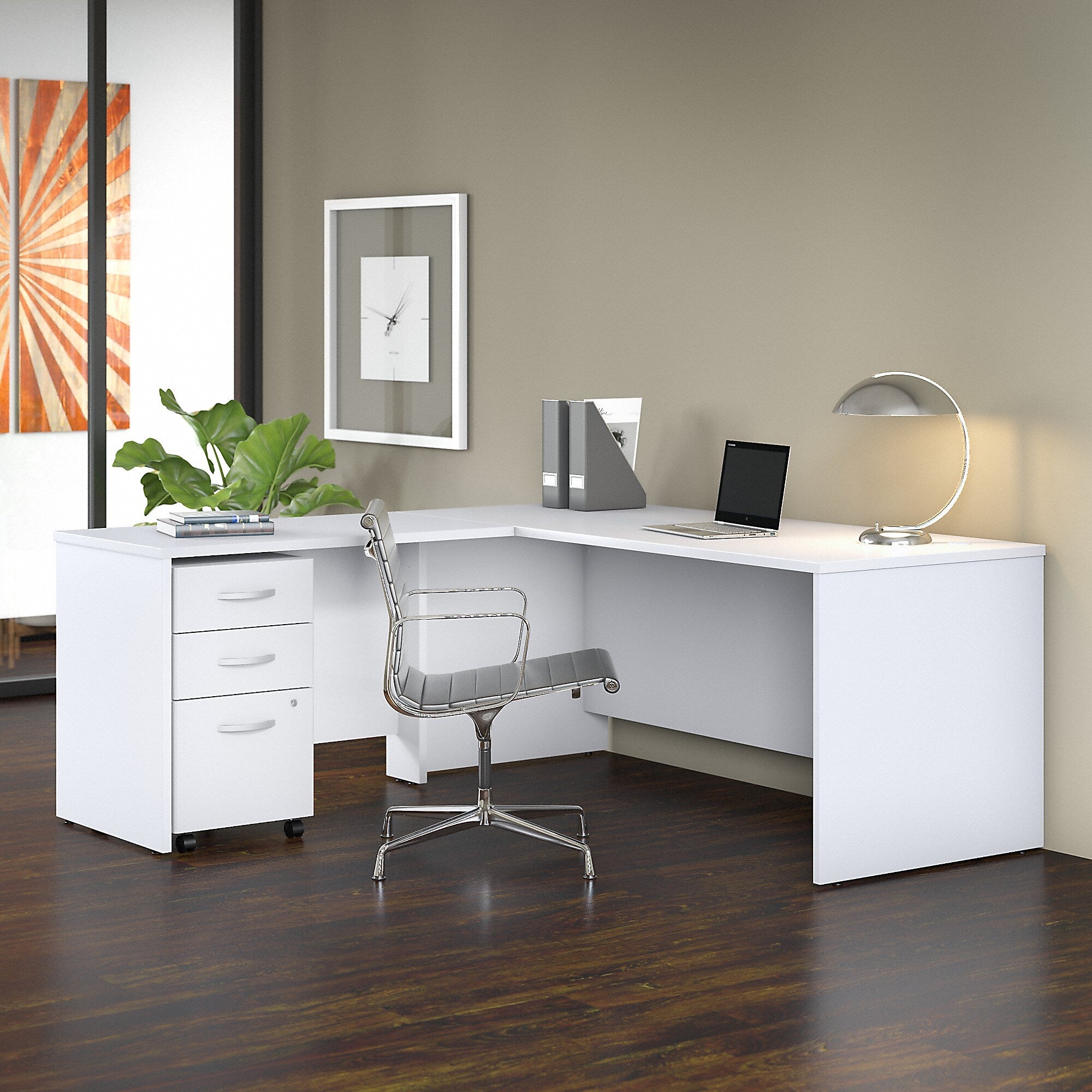 Bush Business Furniture Studio C 72"W L Shaped Desk with Mobile File Cabinet and Return, White (STC007WH)
