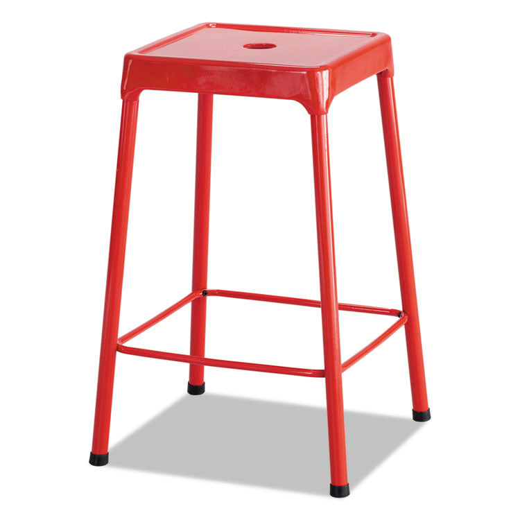 Counter-Height Steel Stool, Backless, Supports Up To 250 Lb, 25" Seat Height, Red