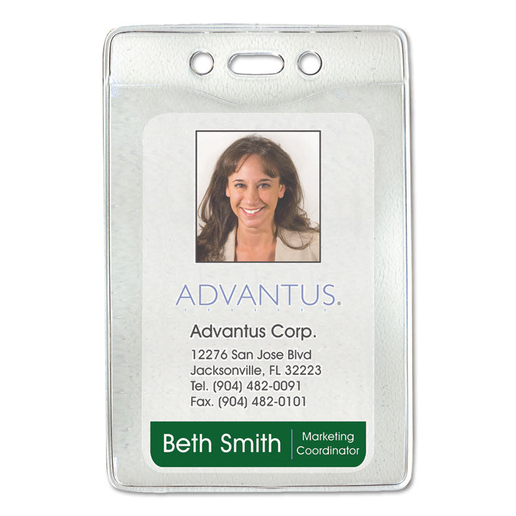 Security ID Badge Holders, Vertical, Pre-Punched for Chain/Clip, Clear, 2.63" x 4.38" Holder, 2.38" x 3.75" Insert, 50/Box