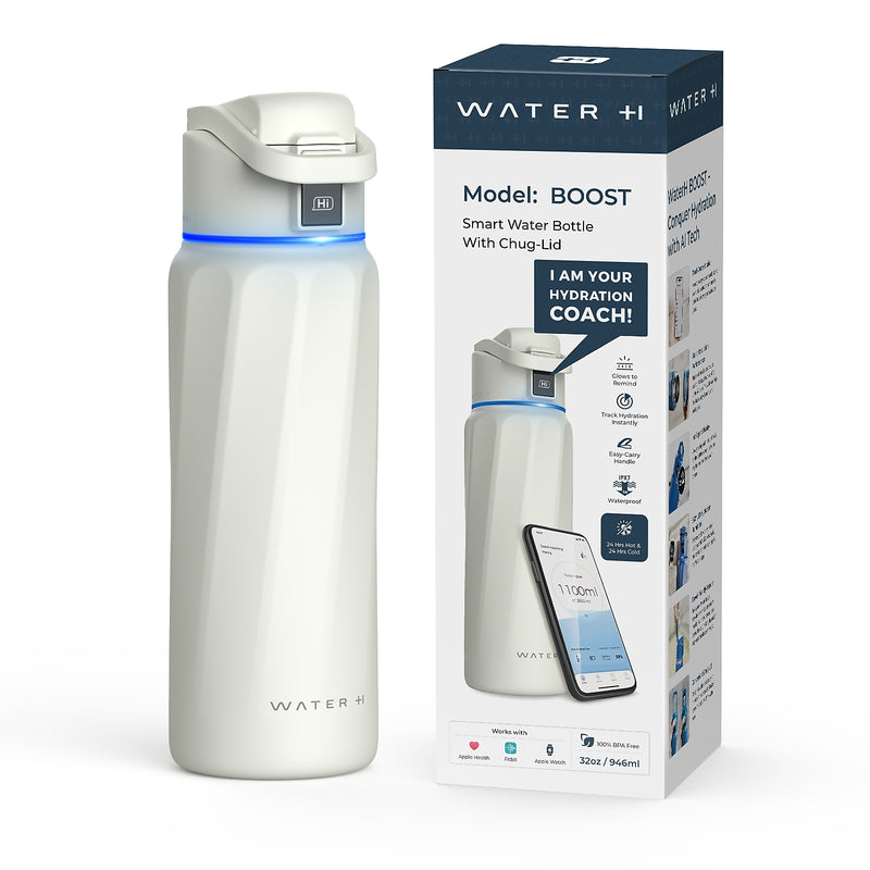 WaterH BOOST Stainless Steel Triple Wall Insulated Smart Water Bottle, 32 oz., White (B003WT)