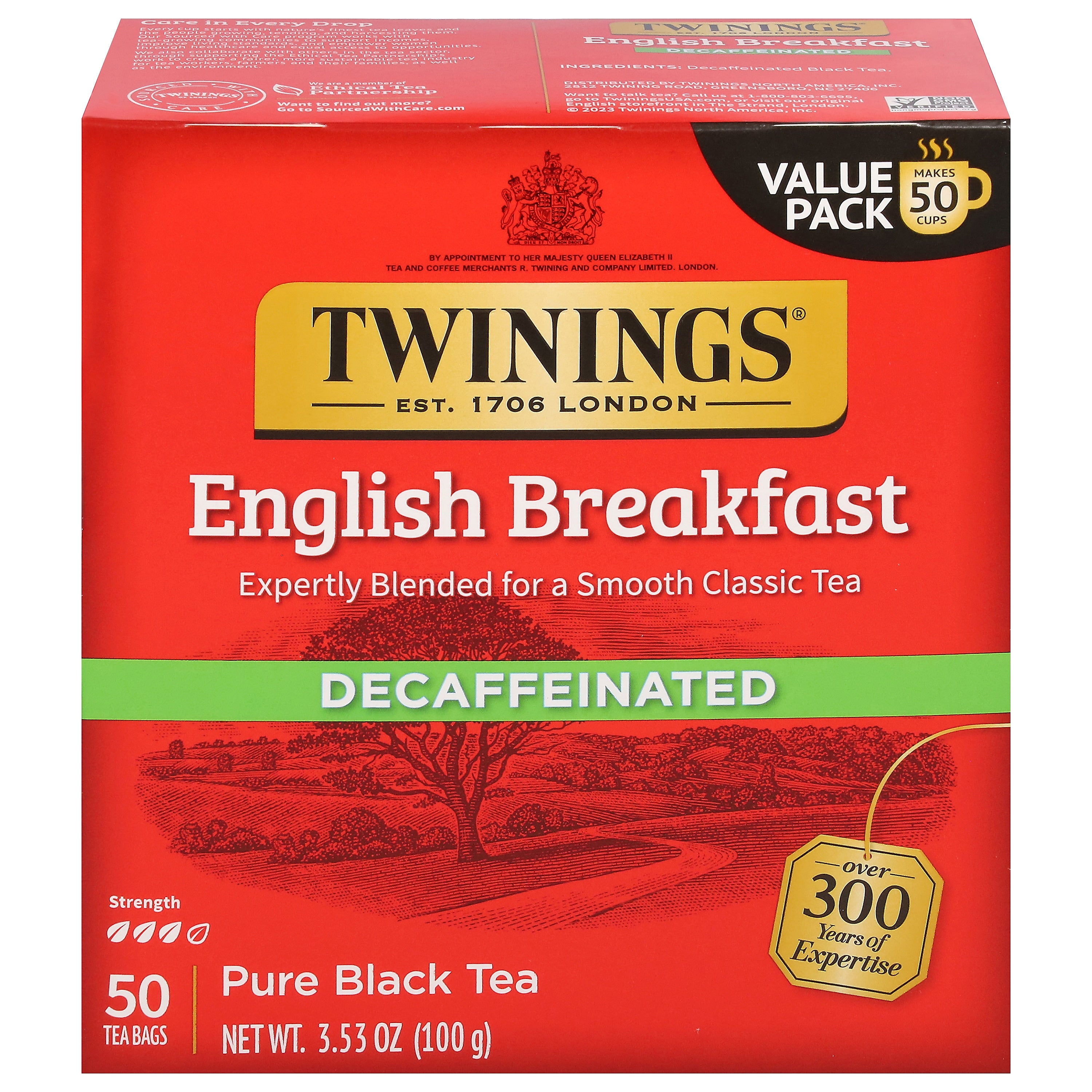 Twinings Decaf English Breakfast Black Tea Bags, 50/Box (TNA36534)