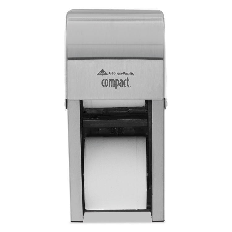 Compact Vertical Double Roll Coreless Dispenser, 6 X 6.5 X 13.5, Stainless Steel