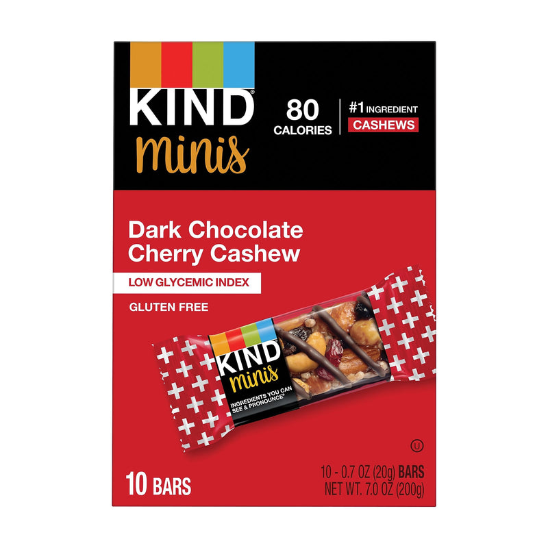 KIND Minis Gluten Free Dark Chocolate Cherry Cashew Nut Bar, 0.7 oz., 10 Bars/Box (KND27962)