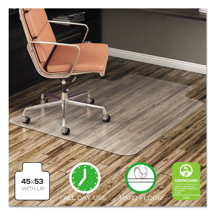EconoMat All Day Use Chair Mat for Hard Floors, Rolled Packed, 45 x 53, Lipped, Clear