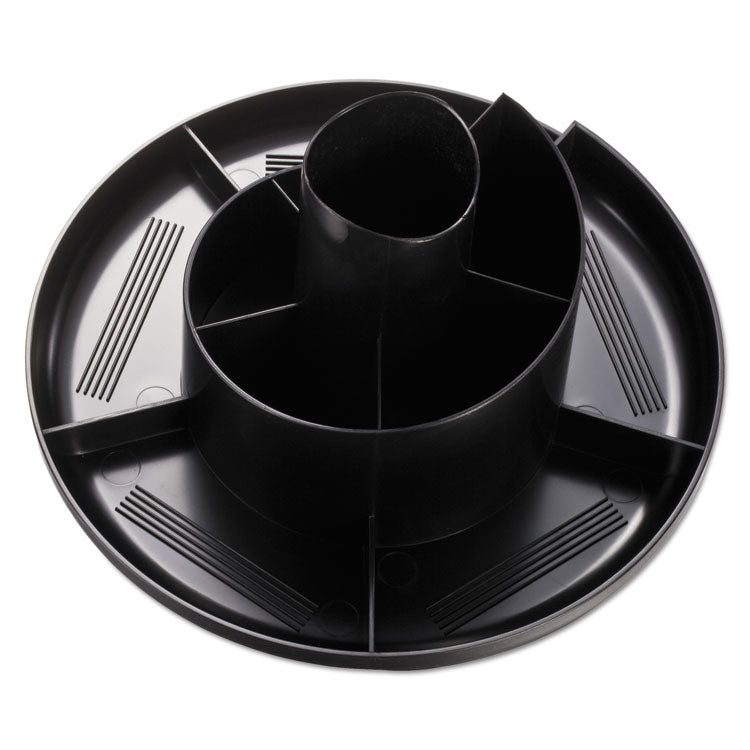 Rotary Desk Organizer, 11 Compartments, Plastic, 8.75" Diameter x 5.38"h, Black