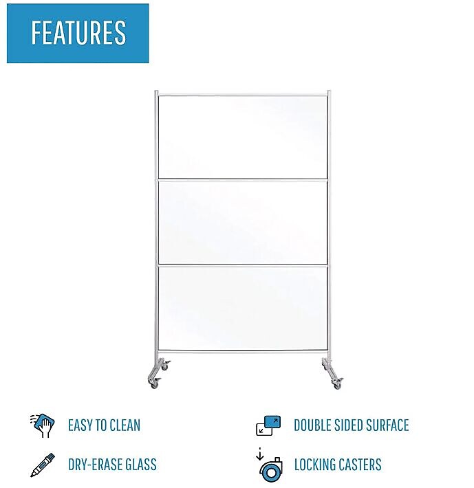 MasterVision Protector Series Mobile Glass Panel Divider, 69" x 22" x 49" (BVCDSP123046)