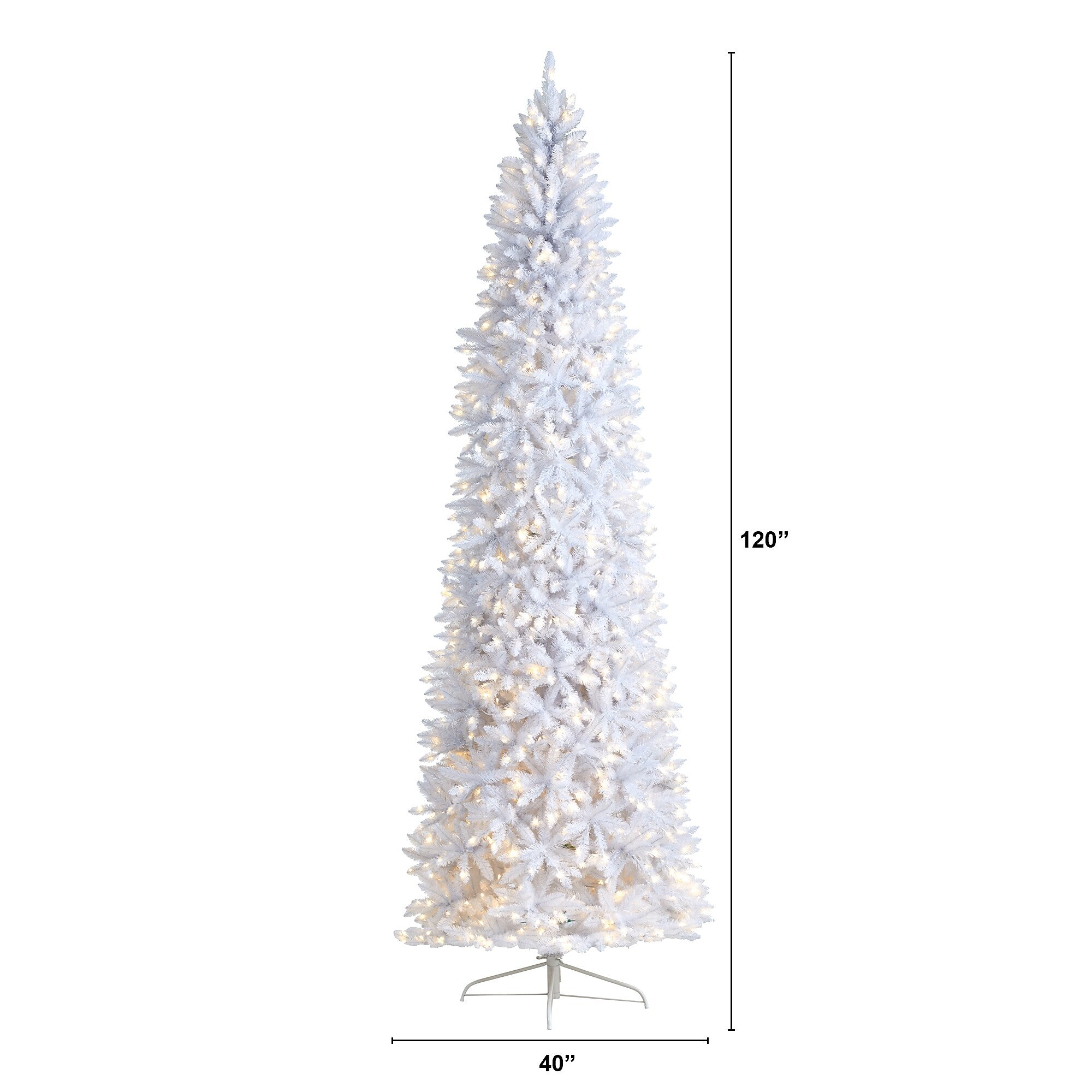 Nearly Natural 10-ft Slim White Artificial Christmas Tree with 800 Warm White LED Lights and 2420 Bendable Branches (T3364)