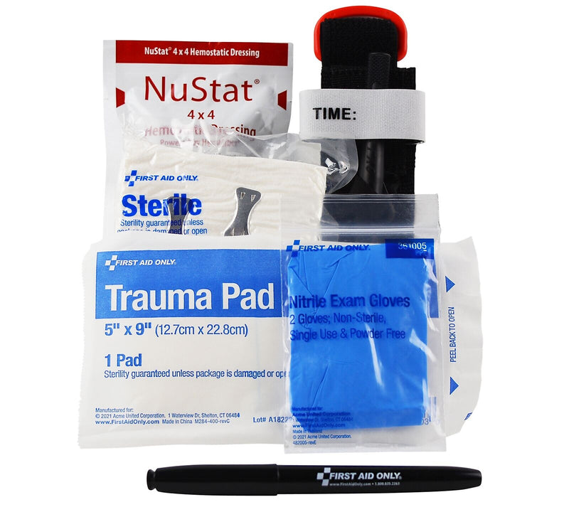 First Aid Only Right Response Bleeding Control Kit Critical Essentials Plastic Bag, Limb & Torso Wounds, 8 Pieces (91134)