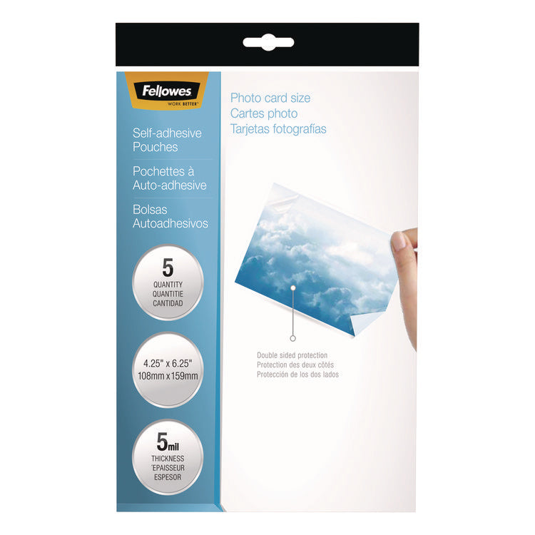 Self-Adhesive Laminating Pouches, 5 Mil, 4.25" X 6.25", Gloss Clear, 5/pack