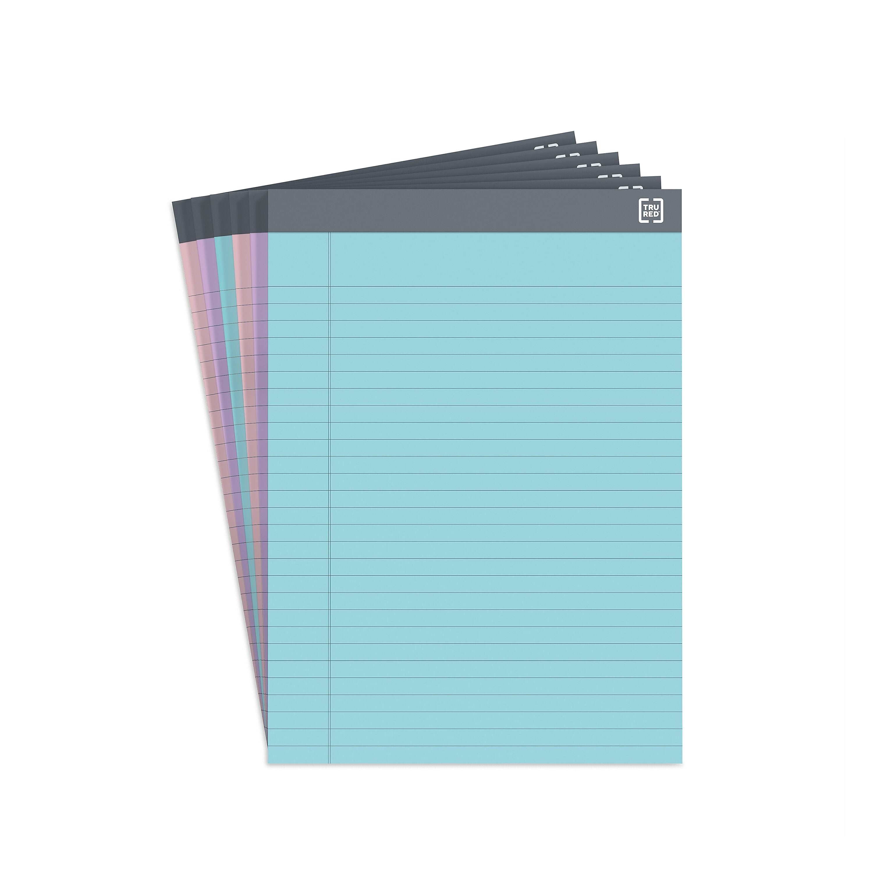 TRU RED™ Notepads, 8.5" x 11.75", Wide Ruled, Pastels, 50 Sheets/Pad, 6 Pads/Pack (TR57363)