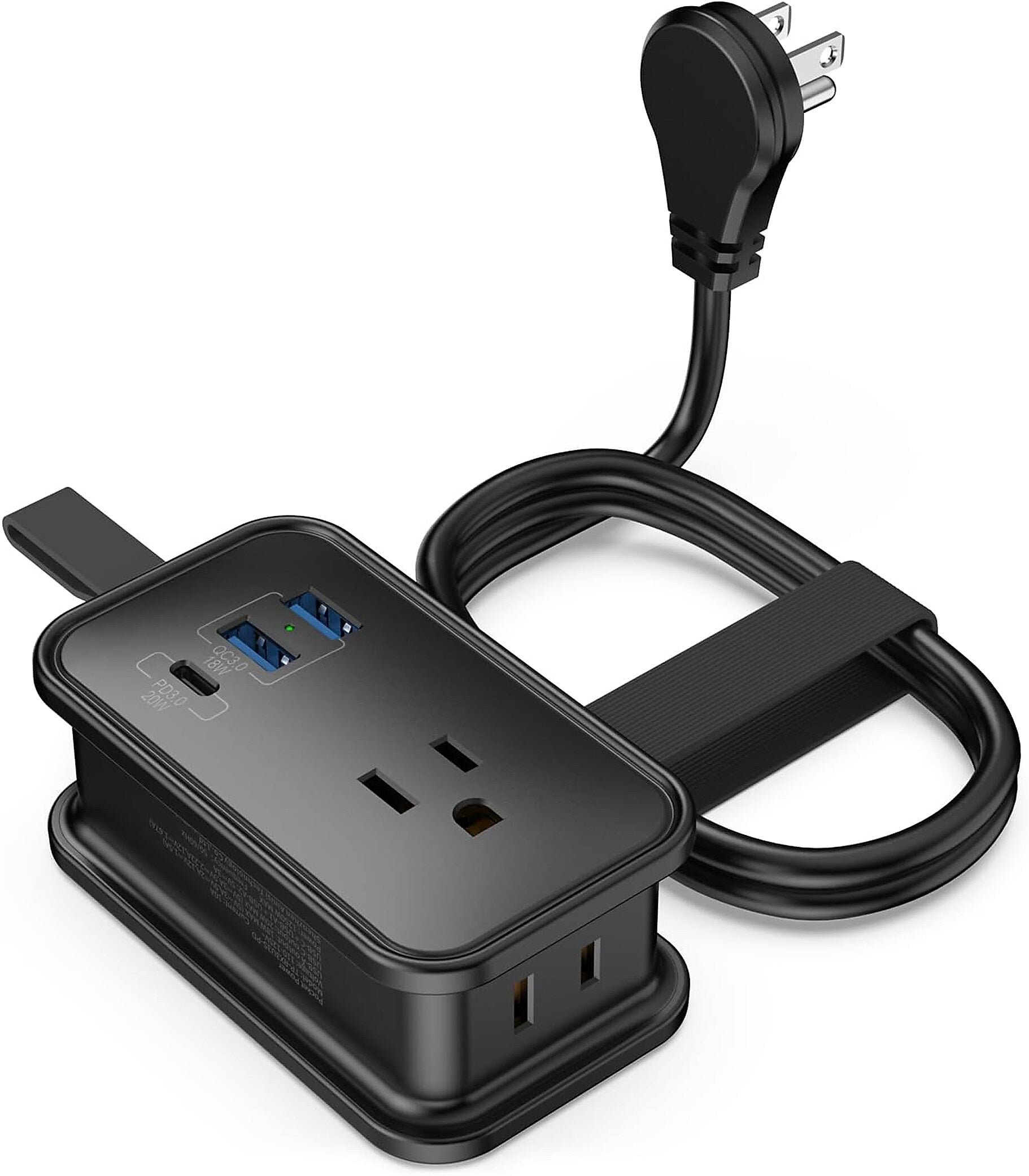 Uncaged Ergonomics 3-Outlet 3-USB Port Power Strip, 3', Black (TC-b)