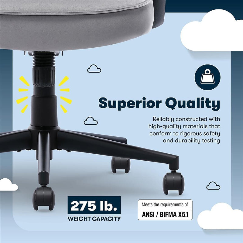 Serta Comfort Classic Ergonomic Velvet Fabric Swivel Executive Chair, Gray (CCHR10005A)