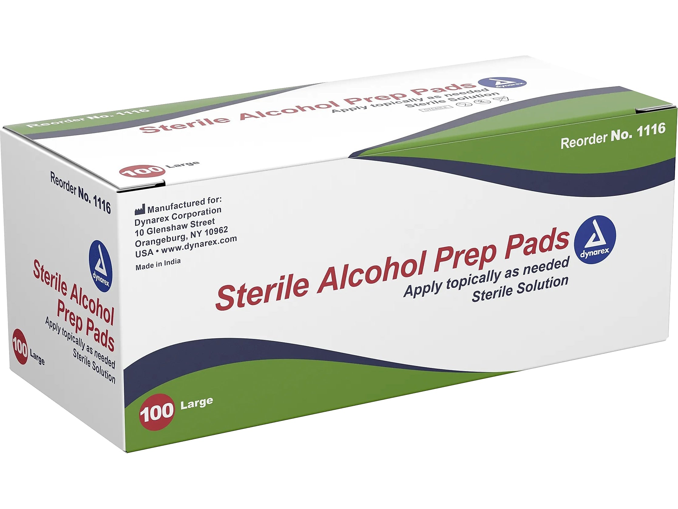 Dynarex Alcohol Pads,  3.54" x 1.18", 100 Pads/Box, 10 Boxes/Pack (1116)