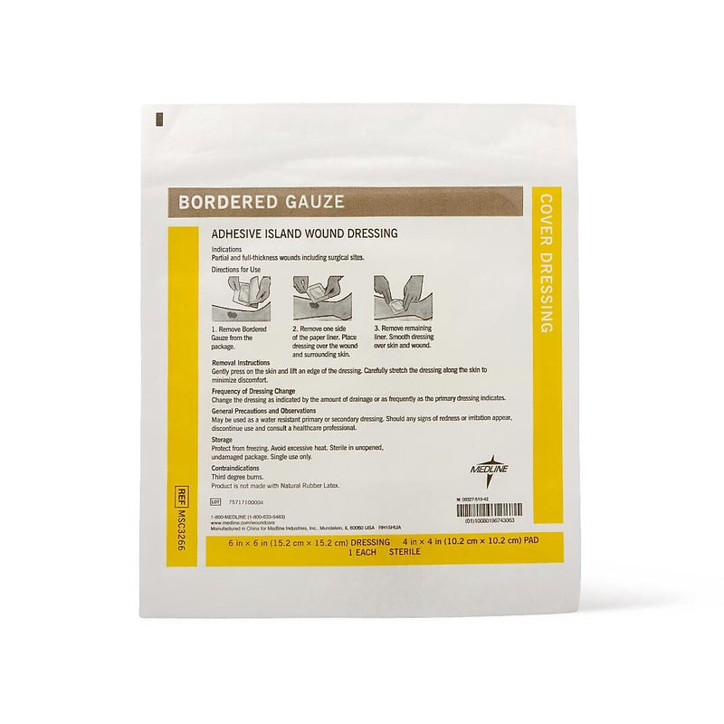 Medline Sterile Bordered Gauzes, 6" L x 6" W, 15/Box (MSC3266Z)