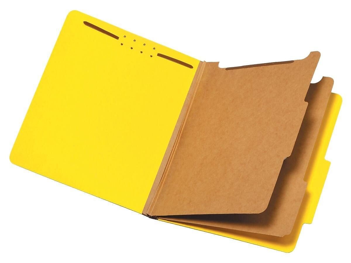 Pendaflex 60% Recycled Pressboard Classification Folder, 2-Dividers, 2 1/2" Expansion, Letter Size, Yellow, 10/Box (24134P)
