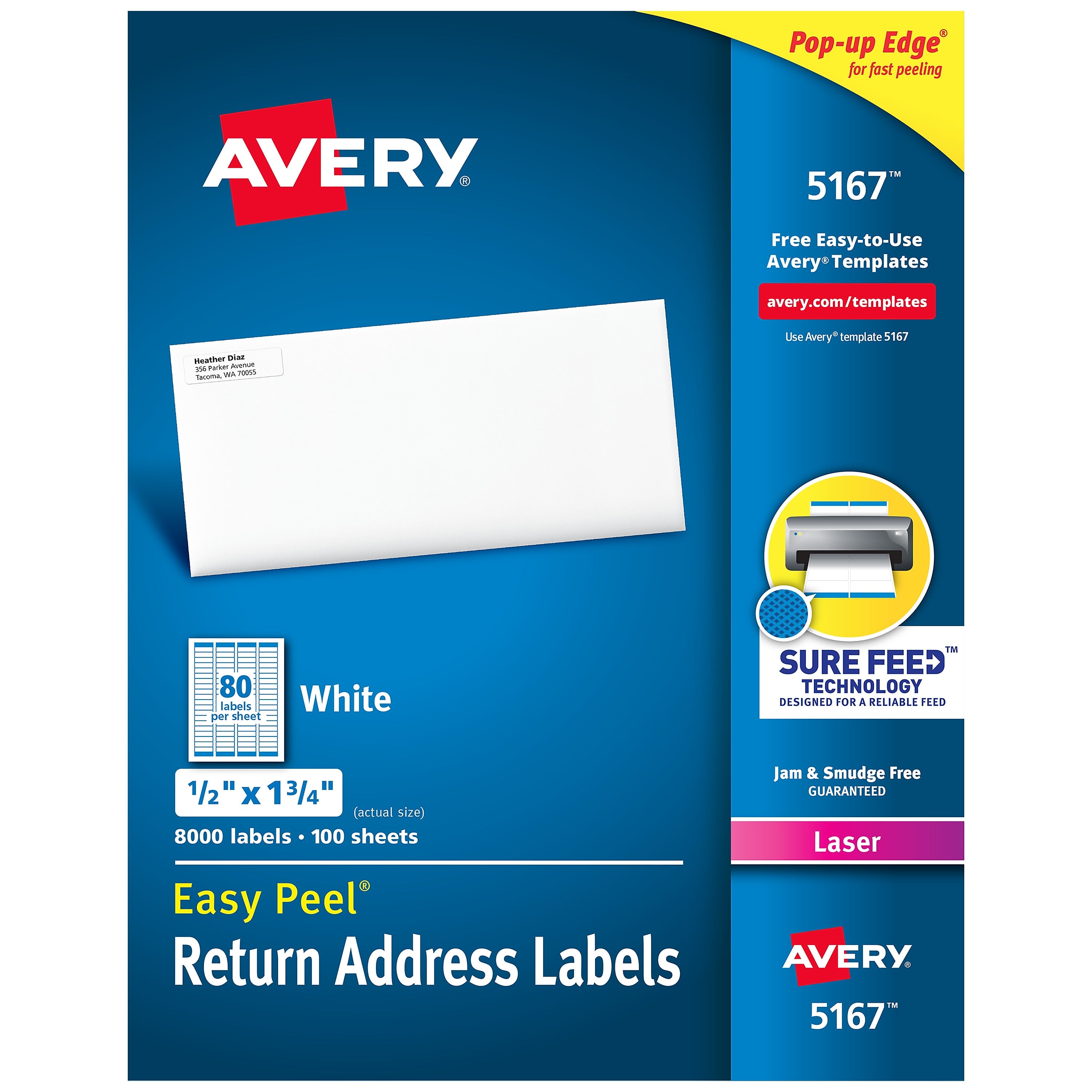 Avery Easy Peel Laser Return Address Labels, 1/2" x 1-3/4", White, 8,000 Labels/Pack (5167)