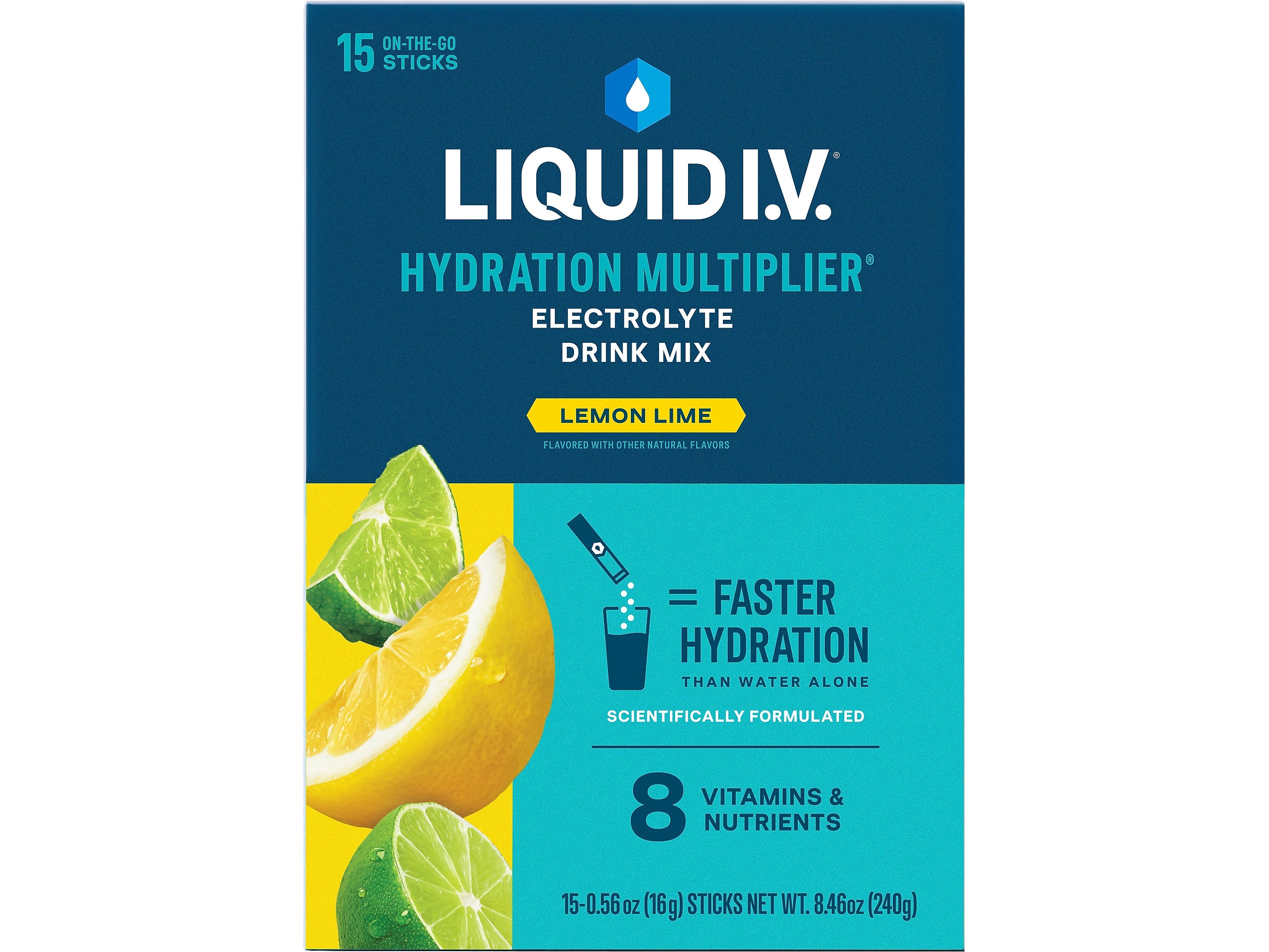 LIQUID I.V. Hydration Multiplier Lemon Lime Electrolyte Powder Drink Mix, 0.56 oz., 15 Sticks/Pack (LVM-1501)