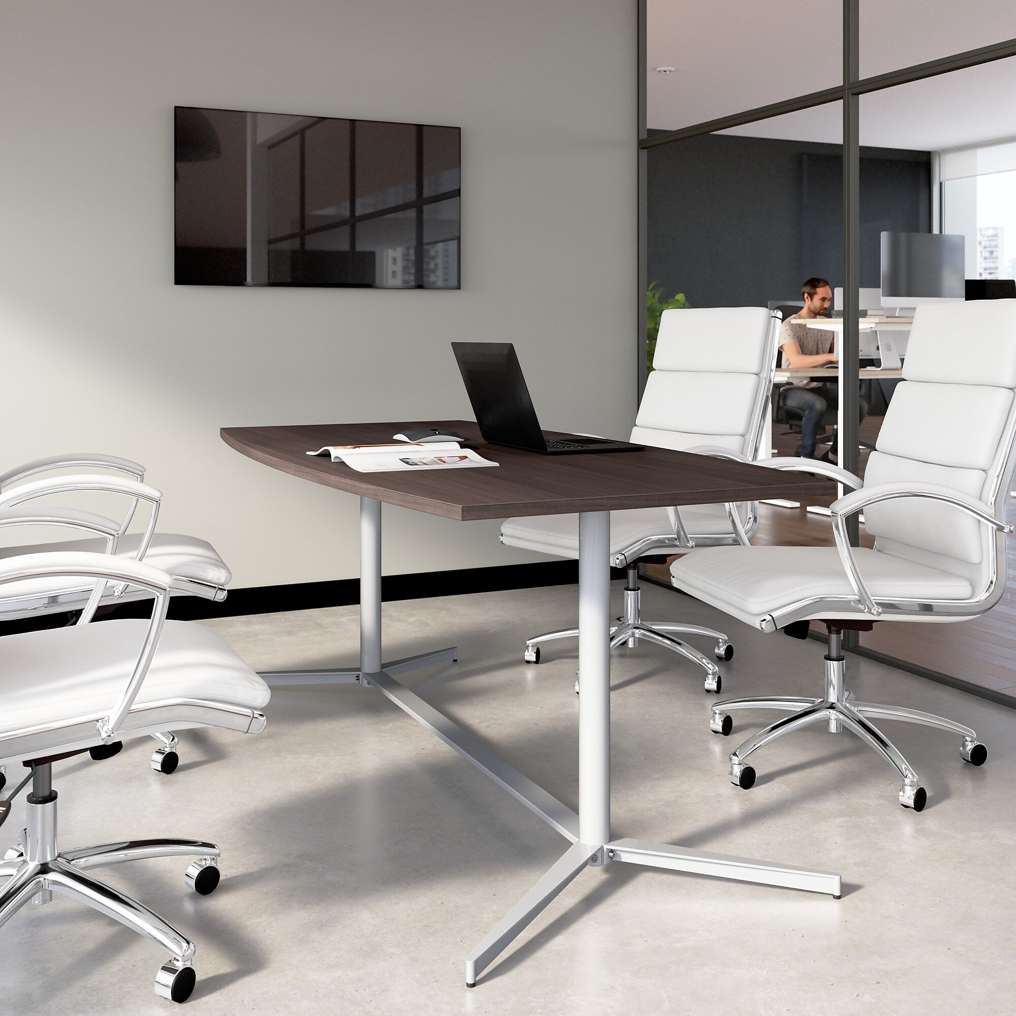 Bush Business Furniture 72"W x 36"D Boat Shaped Conference Table, Storm Gray (99TBM72SGSVK)