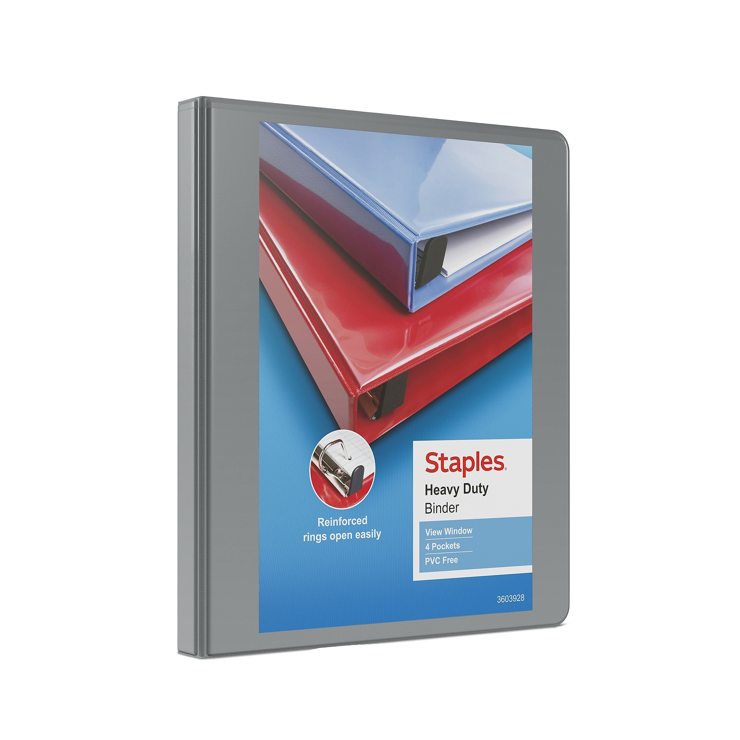 Staples Heavy Duty 1/2" 3-Ring View Binder, D-Ring, Gray (ST56327-CC)