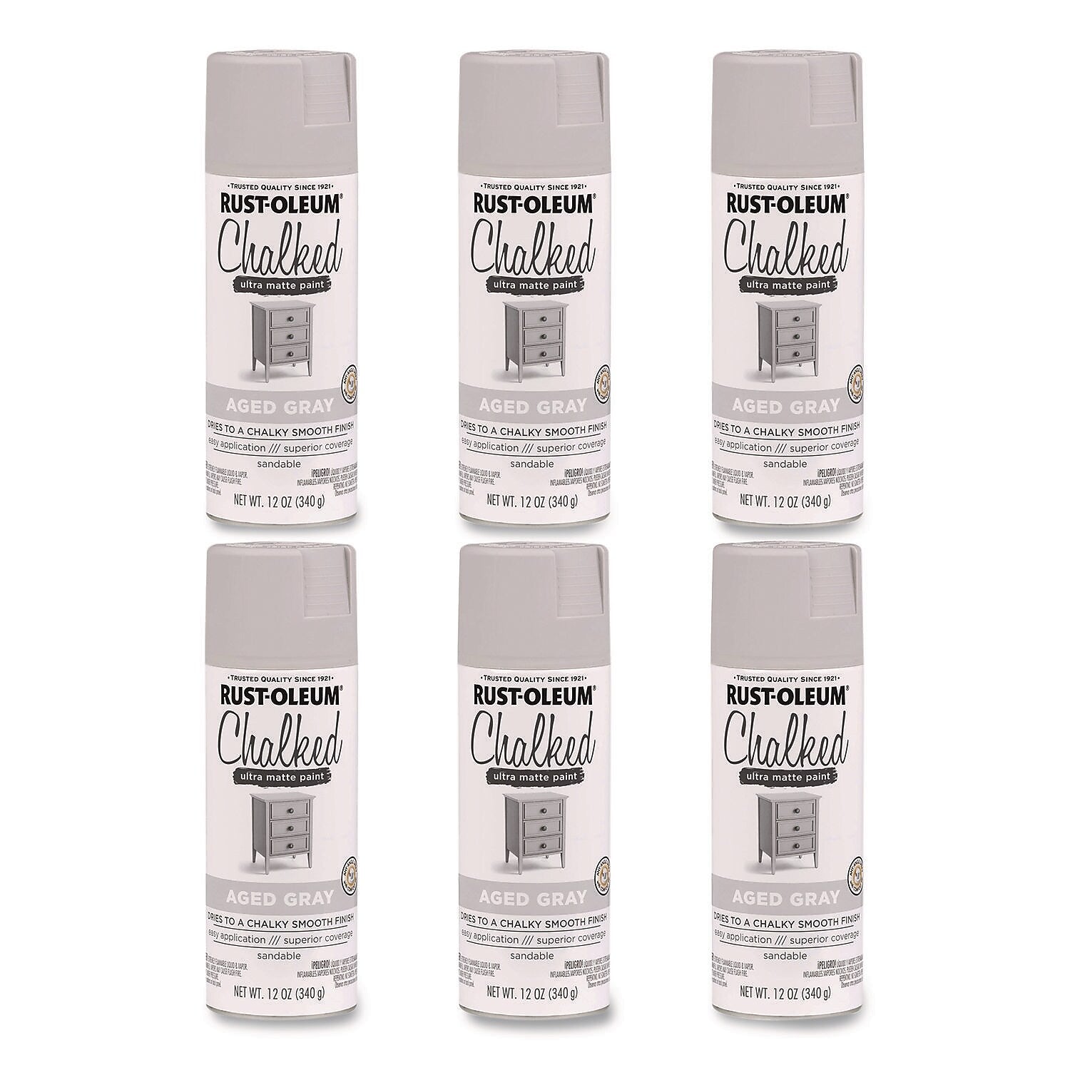 Rust-Oleum Chalked Paint, Aged Gray, 12 oz., 6/Carton (302592)
