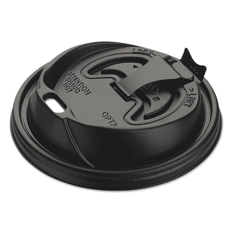 Optima Reclosable Lids for Hot Paper Cups, Fits 10 oz to 24 oz Hot Cups, Plastic, Black, 1,000/Carton