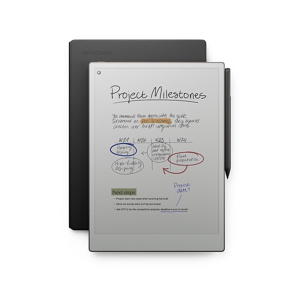 reMarkable Paper Pro 11.8" Tablet, WiFi, Linux, with Marker Plus & Black Leather BookFolio, Gray (RM83C-1005NW)